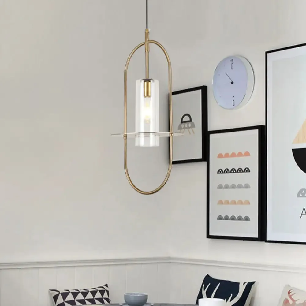 Modern Gold Metal Cylinder Hanging Light Fixture - 1 Light Ceiling Pendant for Living Room