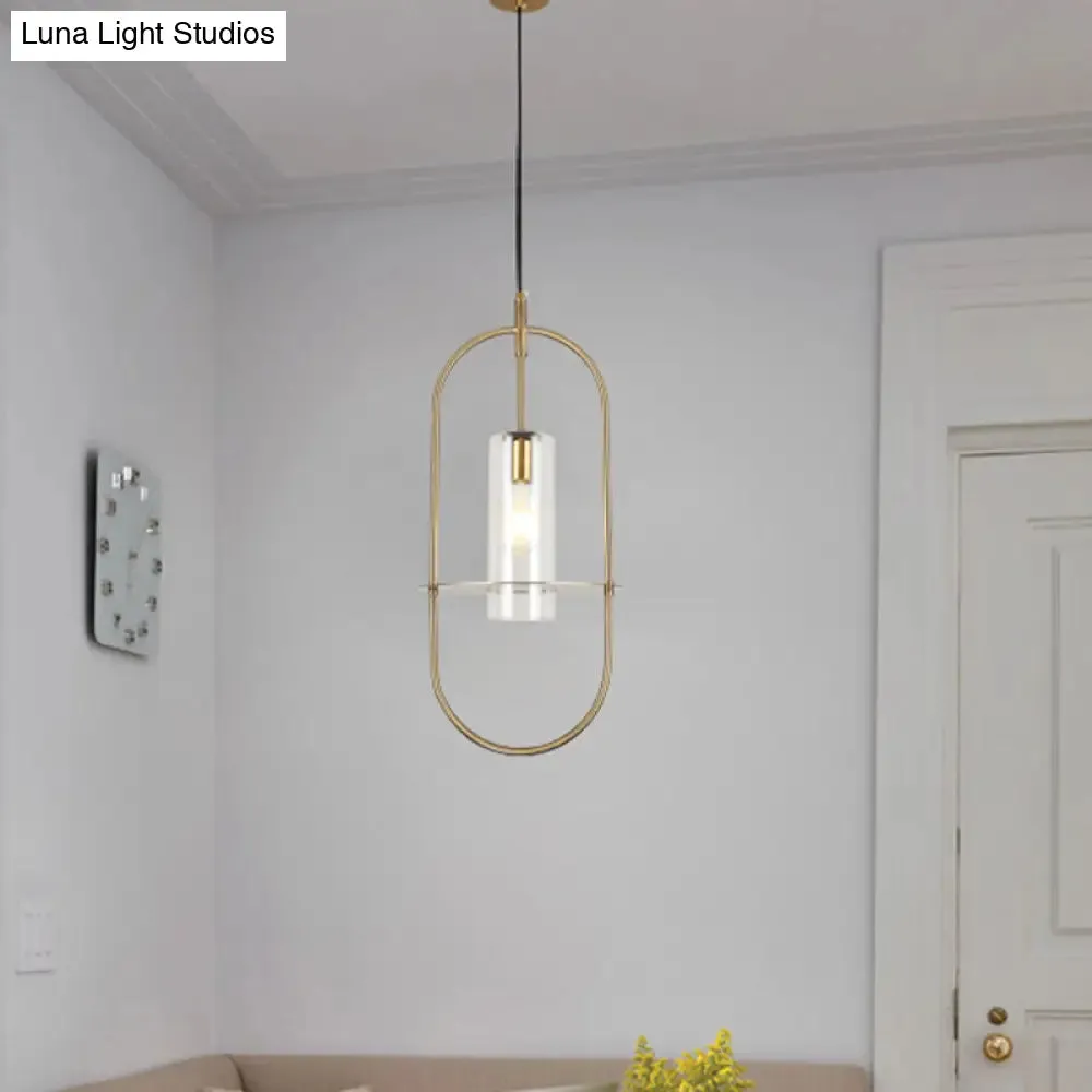 Modern Gold Metal Cylinder Hanging Light Fixture - 1 Light Ceiling Pendant for Living Room