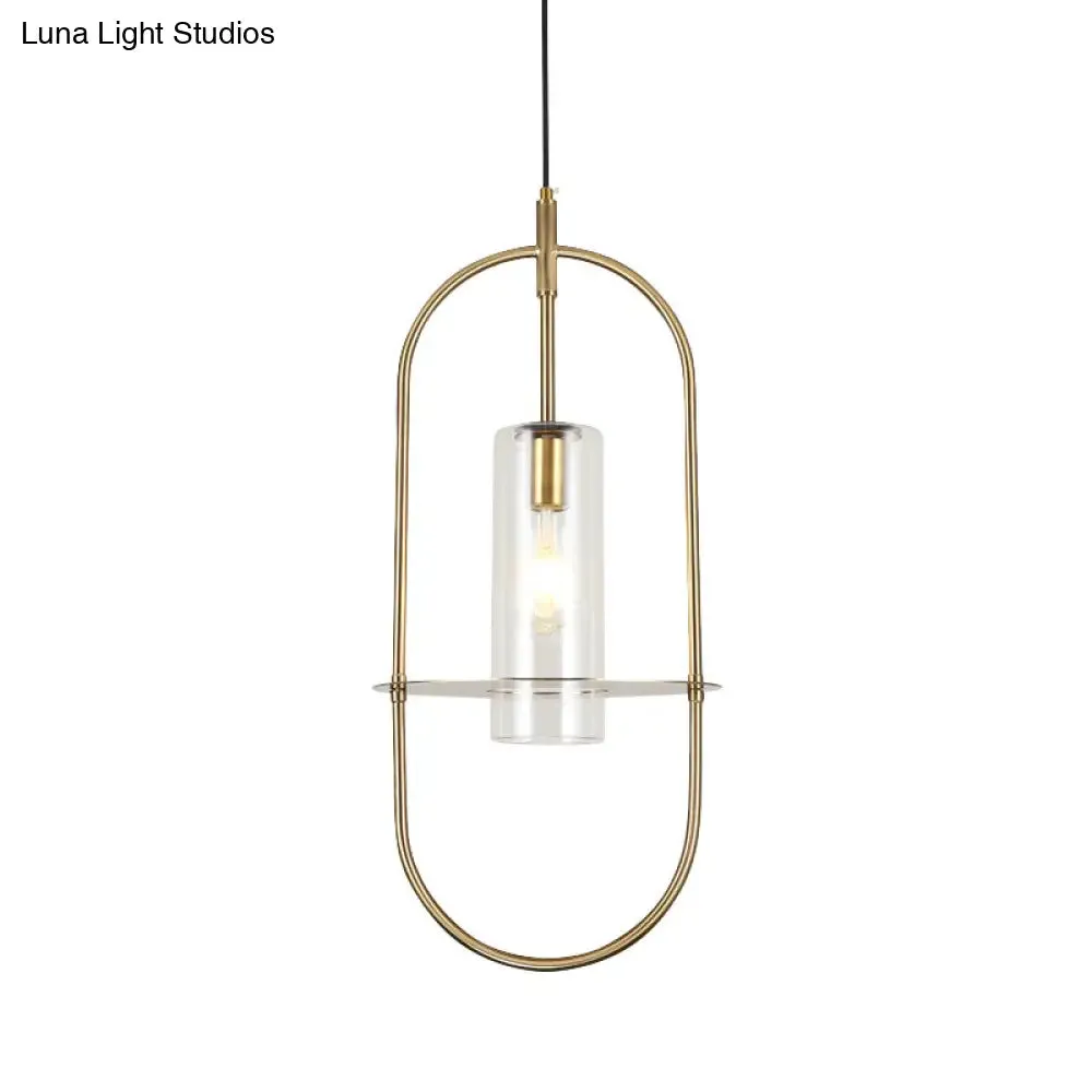 Modern Gold Metal Cylinder Hanging Light Fixture - 1 Light Ceiling Pendant for Living Room