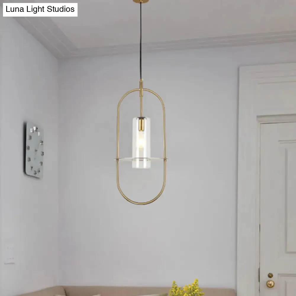 Modern Gold Metal Cylinder Hanging Light Fixture - 1 Light Ceiling Pendant for Living Room