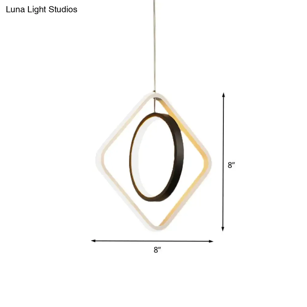 Modern LED Black Hoop and Square Ceiling Pendant Lamp with Acrylic Shade - Warm/White Light