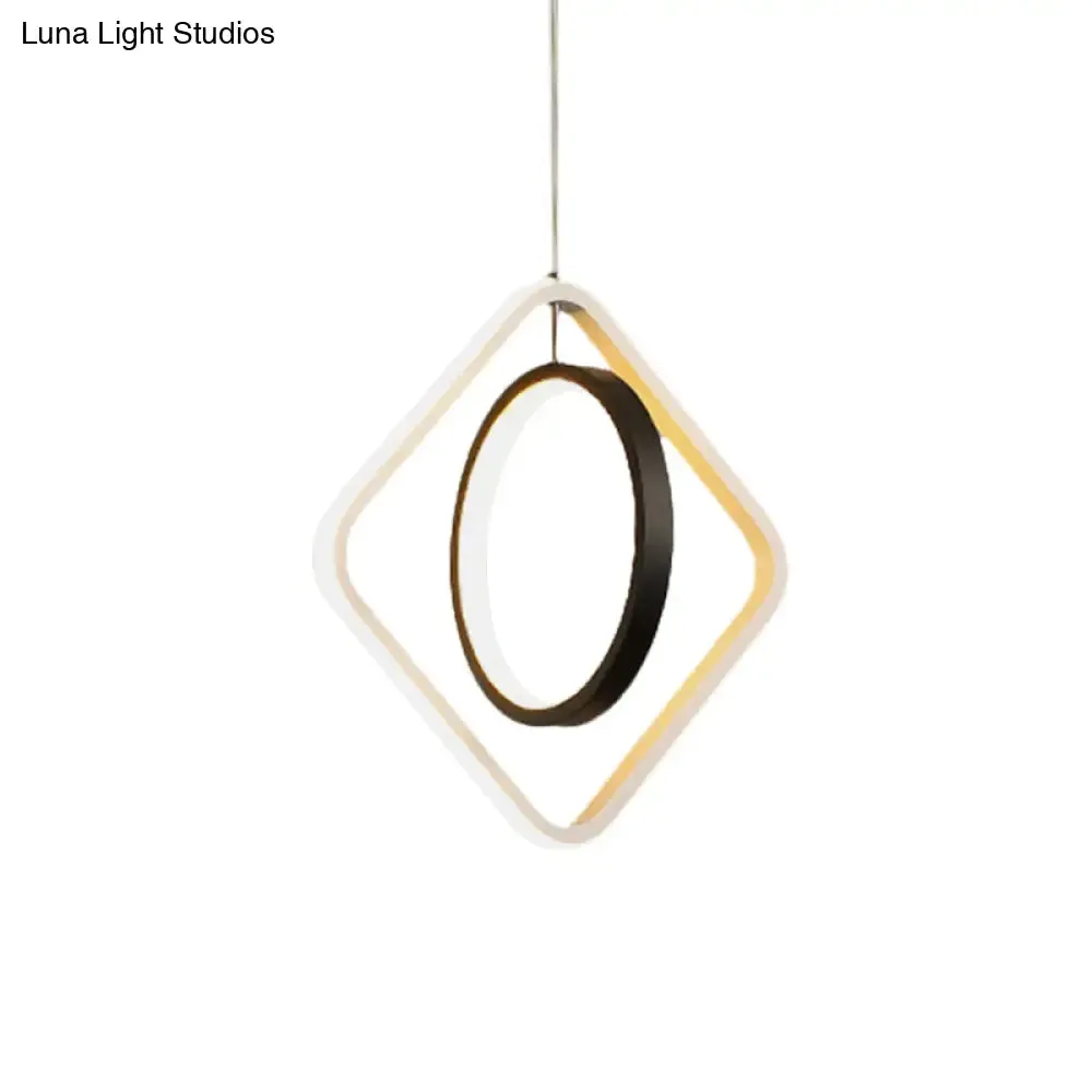 Modern LED Black Hoop and Square Ceiling Pendant Lamp with Acrylic Shade - Warm/White Light