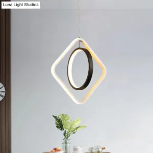 Modern LED Black Hoop and Square Ceiling Pendant Lamp with Acrylic Shade - Warm/White Light