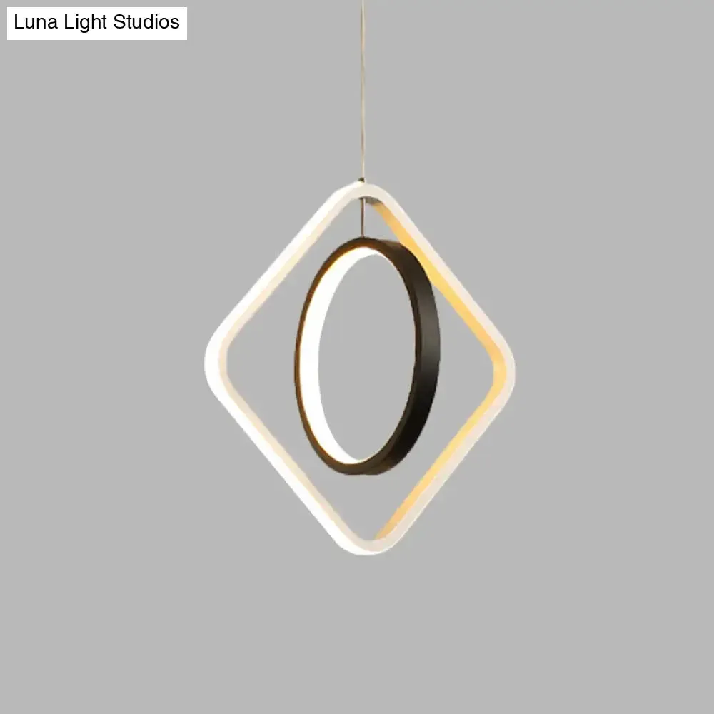 Modern LED Black Hoop and Square Ceiling Pendant Lamp with Acrylic Shade - Warm/White Light