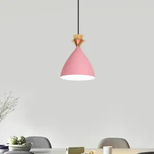 Modern Pink Conical Pendulum 1-Light Metal Hanging Lamp Kit for Living Room