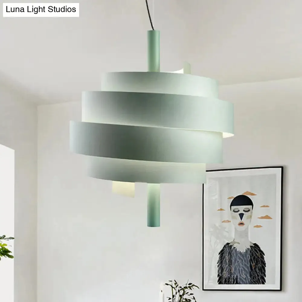 Modern Pink/Green/White Twirling Pendant Lamp - Stylish Metallic Hanging Light Fixture for Dining Tables