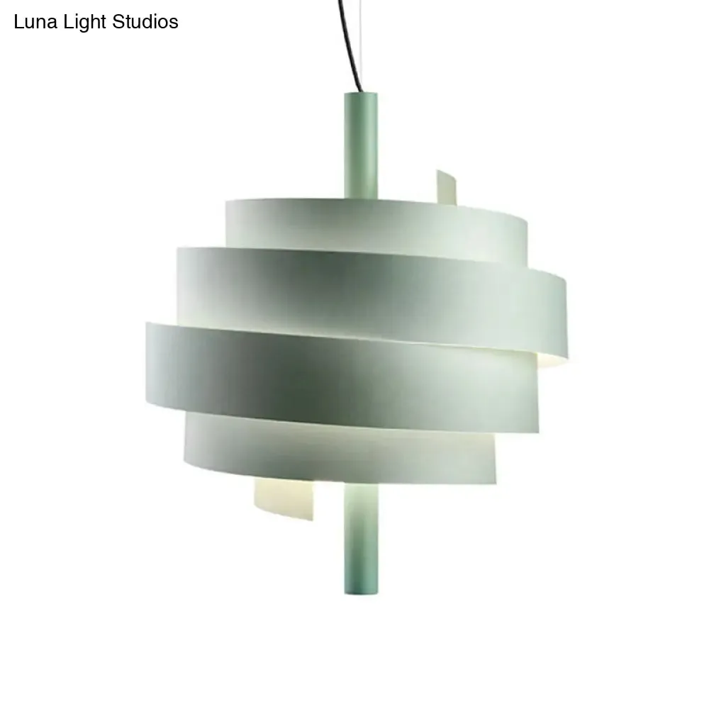 Modern Pink/Green/White Twirling Pendant Lamp - Stylish Metallic Hanging Light Fixture for Dining Tables