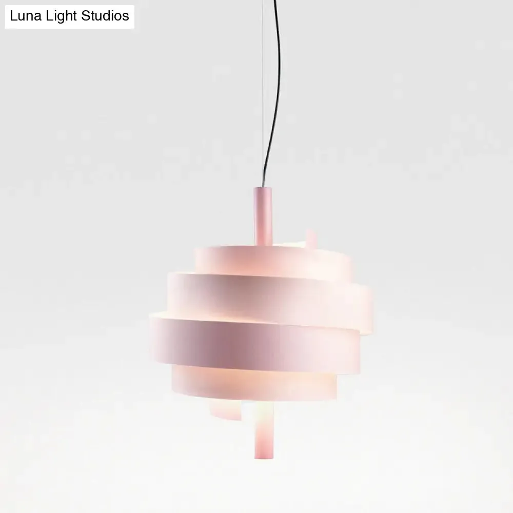 Modern Pink/Green/White Twirling Pendant Lamp - Stylish Metallic Hanging Light Fixture for Dining Tables