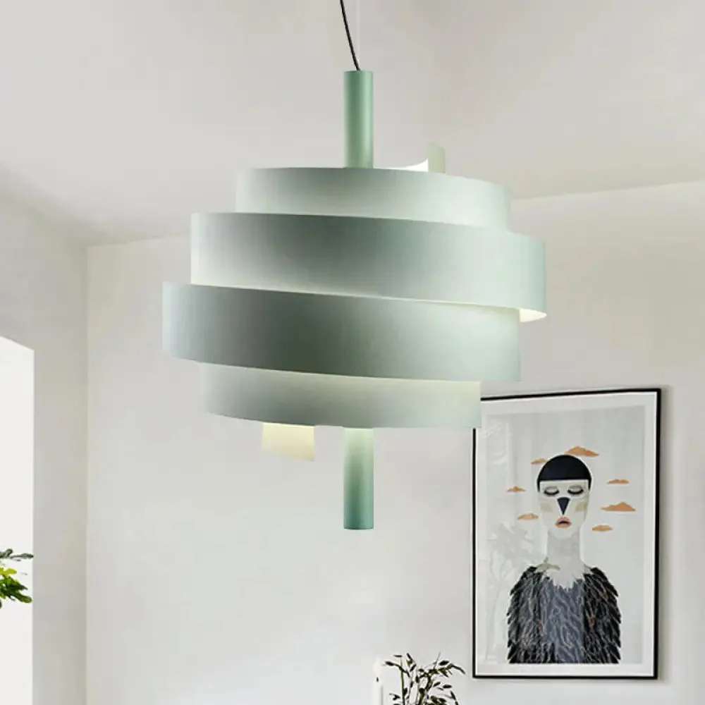 Modern Pink/Green/White Twirling Pendant Lamp - Stylish Metallic Hanging Light Fixture for Dining Tables