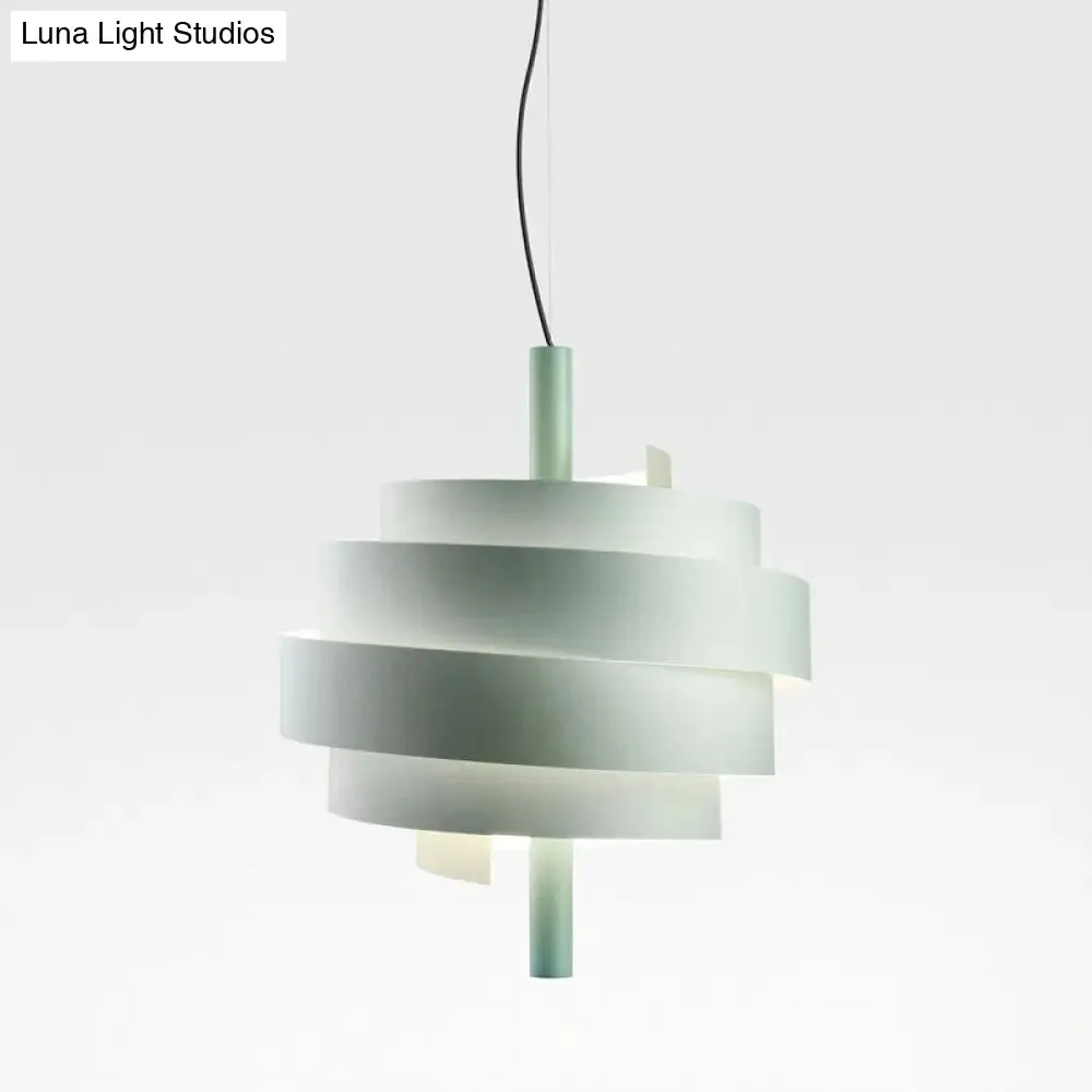 Modern Pink/Green/White Twirling Pendant Lamp - Stylish Metallic Hanging Light Fixture for Dining Tables