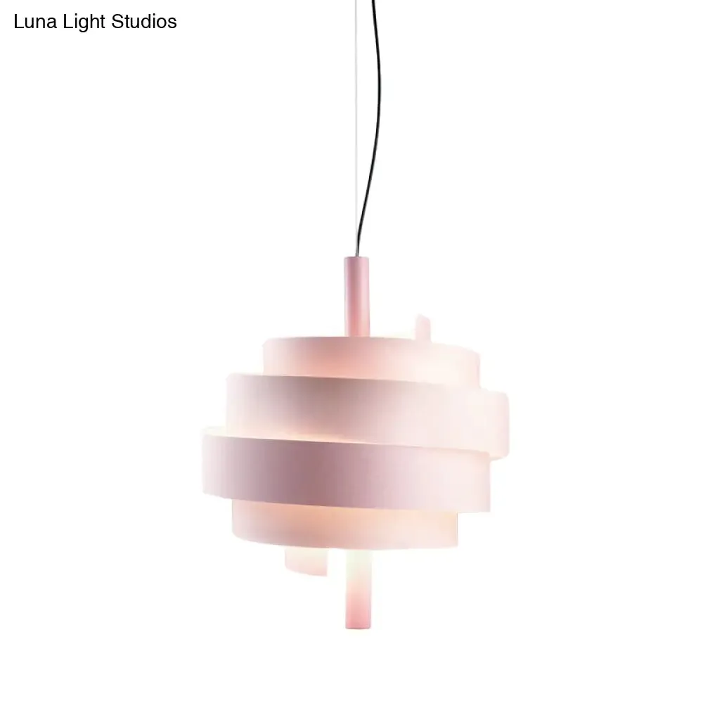 Modern Pink/Green/White Twirling Pendant Lamp - Stylish Metallic Hanging Light Fixture for Dining Tables