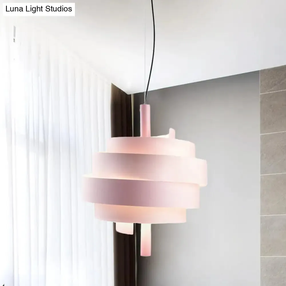 Modern Pink/Green/White Twirling Pendant Lamp - Stylish Metallic Hanging Light Fixture for Dining Tables