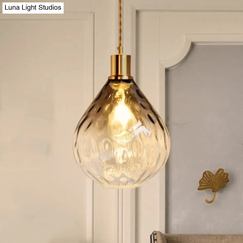 Modern Teardrop Pendant Light with Lattice Glass - Amber/Smoky - 1 Bulb Hanging Fixture