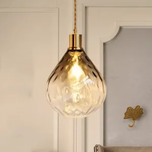 Modern Teardrop Pendant Light with Lattice Glass - Amber/Smoky - 1 Bulb Hanging Fixture