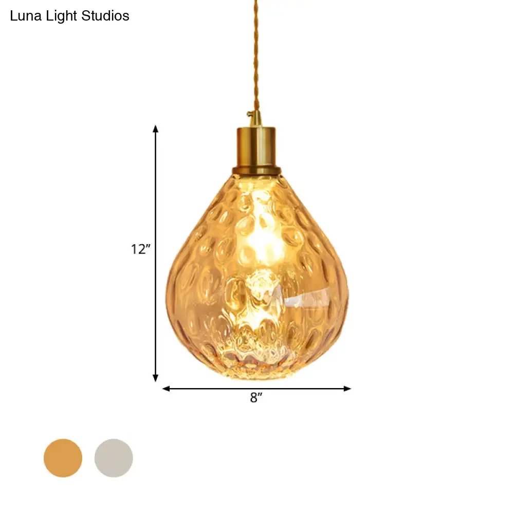 Modern Teardrop Pendant Light with Lattice Glass - Amber/Smoky - 1 Bulb Hanging Fixture