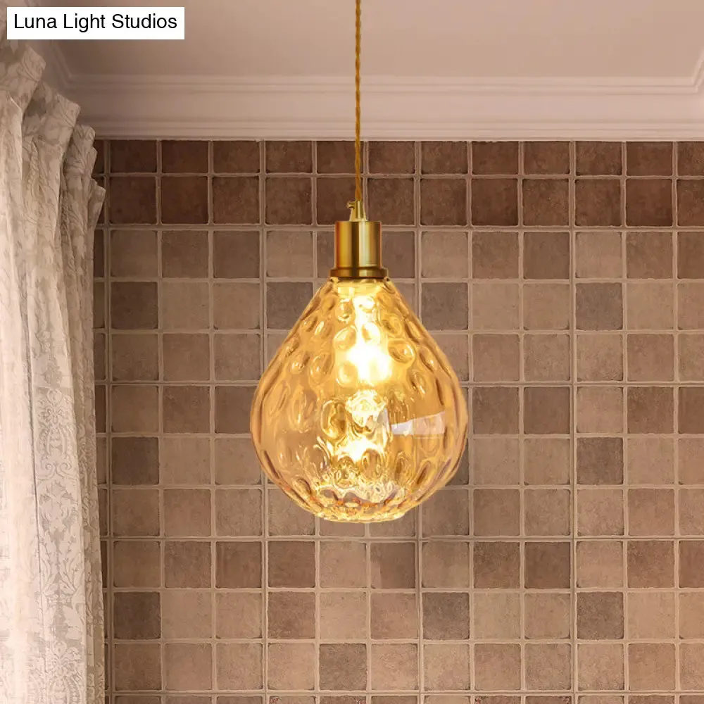 Modern Teardrop Pendant Light with Lattice Glass - Amber/Smoky - 1 Bulb Hanging Fixture