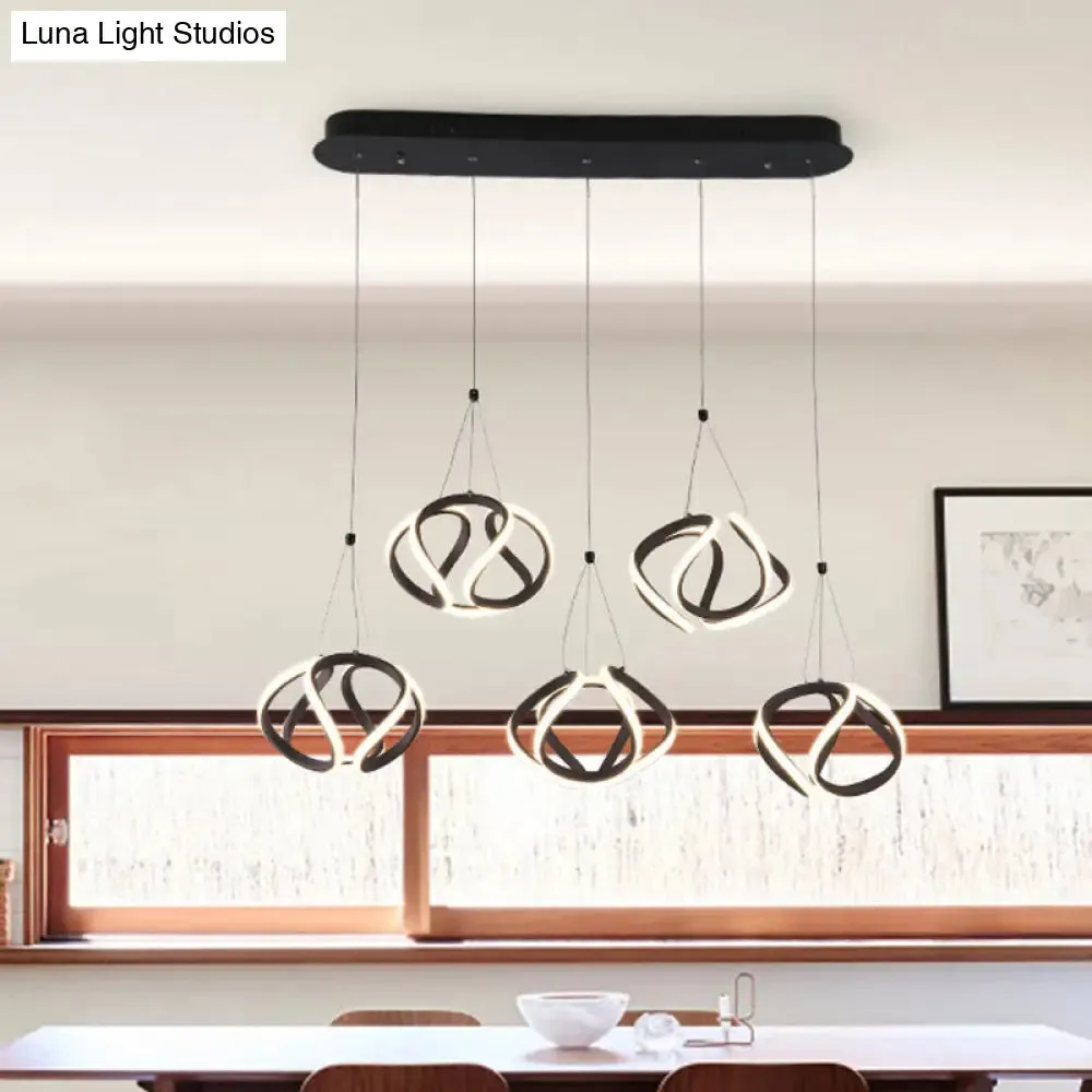 Modern Waving Acrylic Island Pendant Light: Brown Hanging Ceiling Light with Adjustable Cords (3/5-Light)