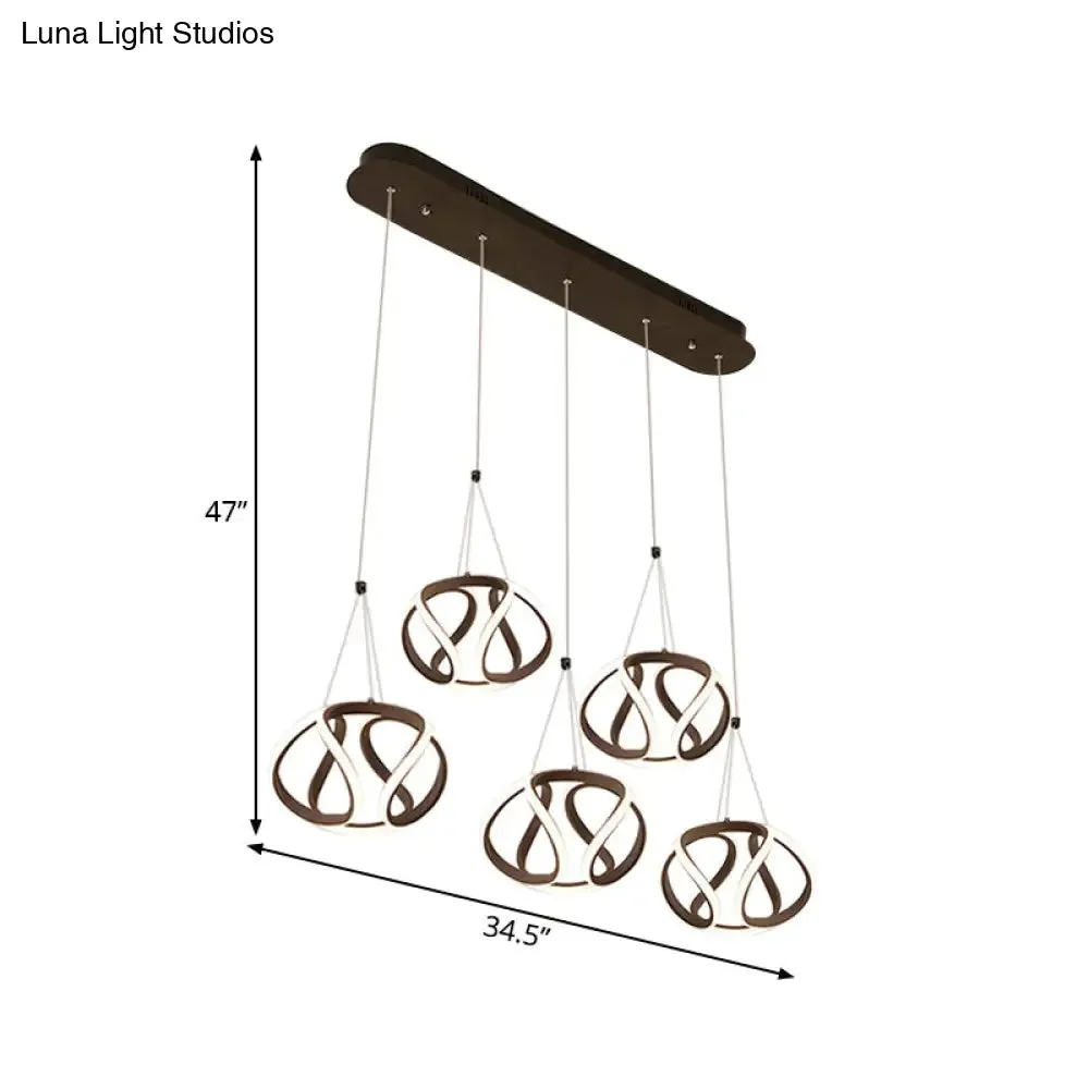 Modern Waving Acrylic Island Pendant Light: Brown Hanging Ceiling Light with Adjustable Cords (3/5-Light)