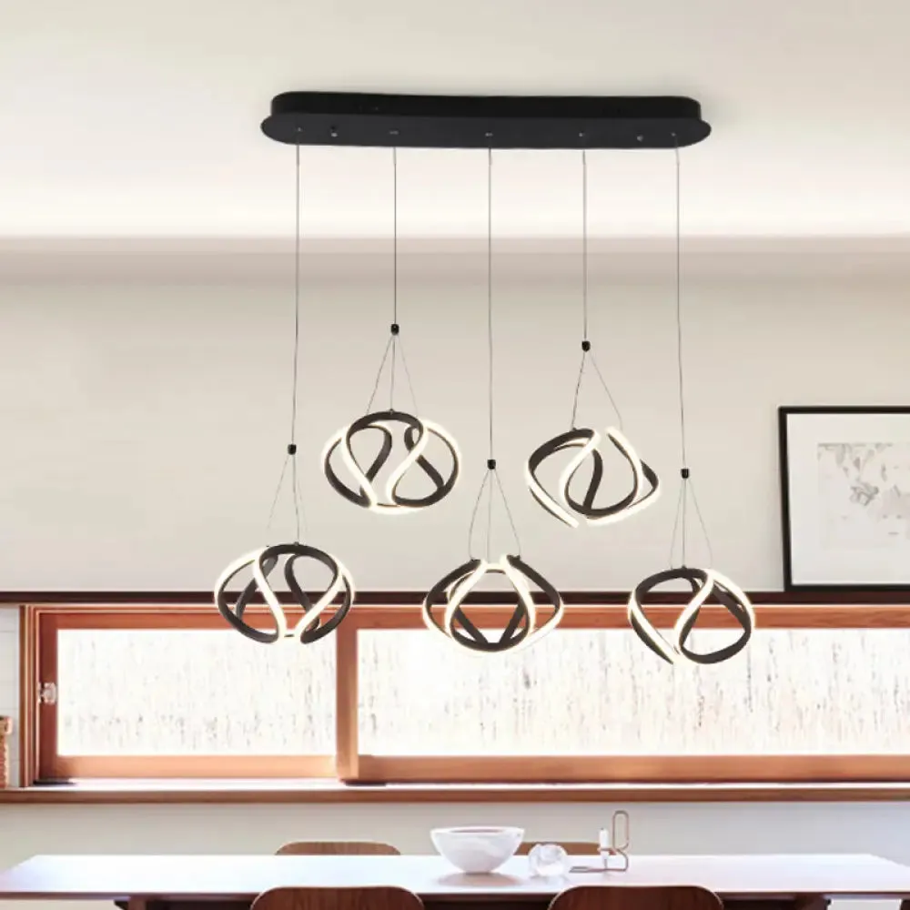 Modern Waving Acrylic Island Pendant Light: Brown Hanging Ceiling Light with Adjustable Cords (3/5-Light)