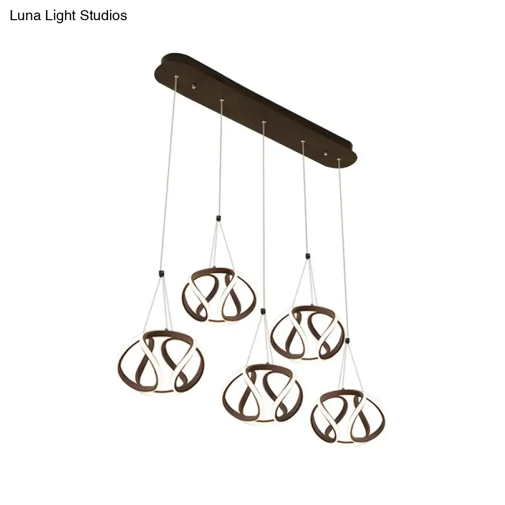 Modern Waving Acrylic Island Pendant Light: Brown Hanging Ceiling Light with Adjustable Cords (3/5-Light)