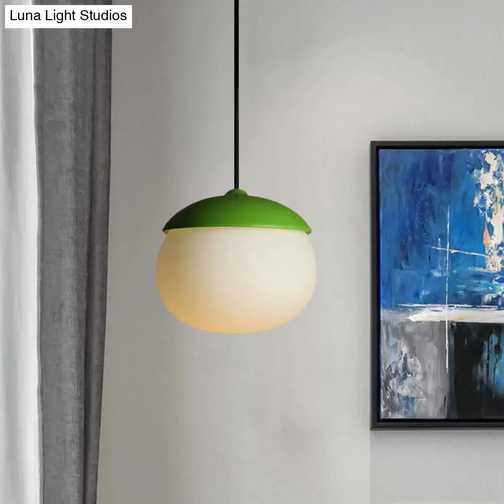 Modern White Glass 1-Light Pendant Lamp with Nut Shape Design - Green Hanging Light for Restaurants