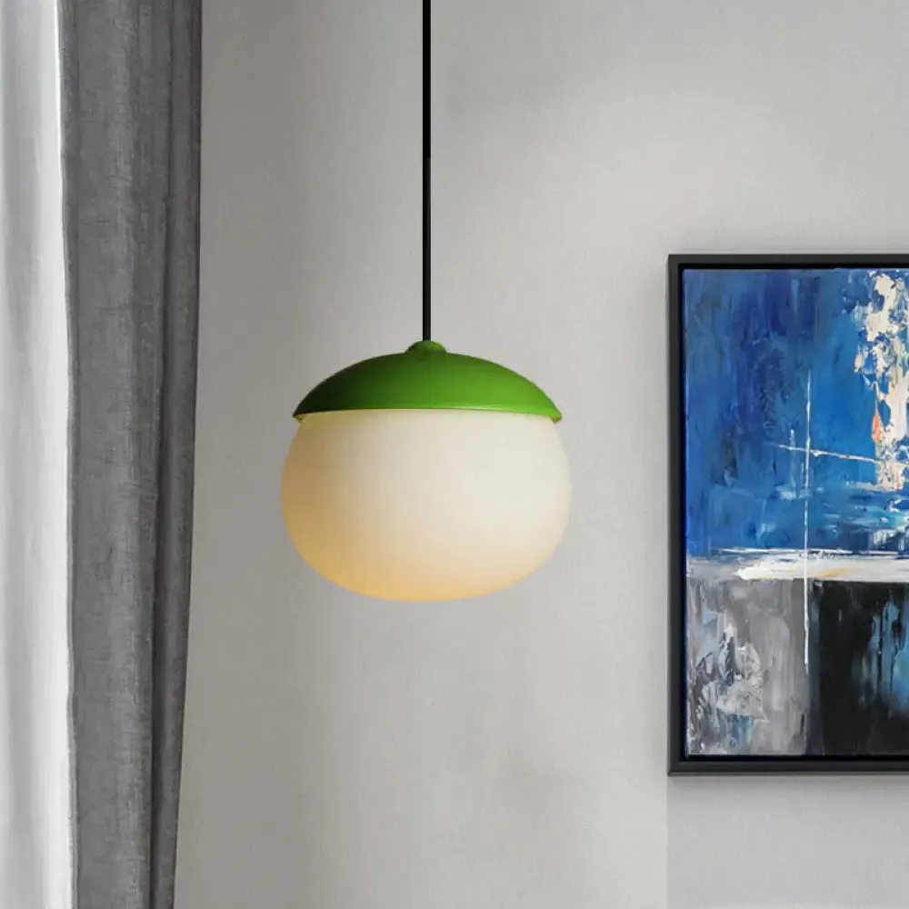 Modern White Glass 1-Light Pendant Lamp with Nut Shape Design - Green Hanging Light for Restaurants