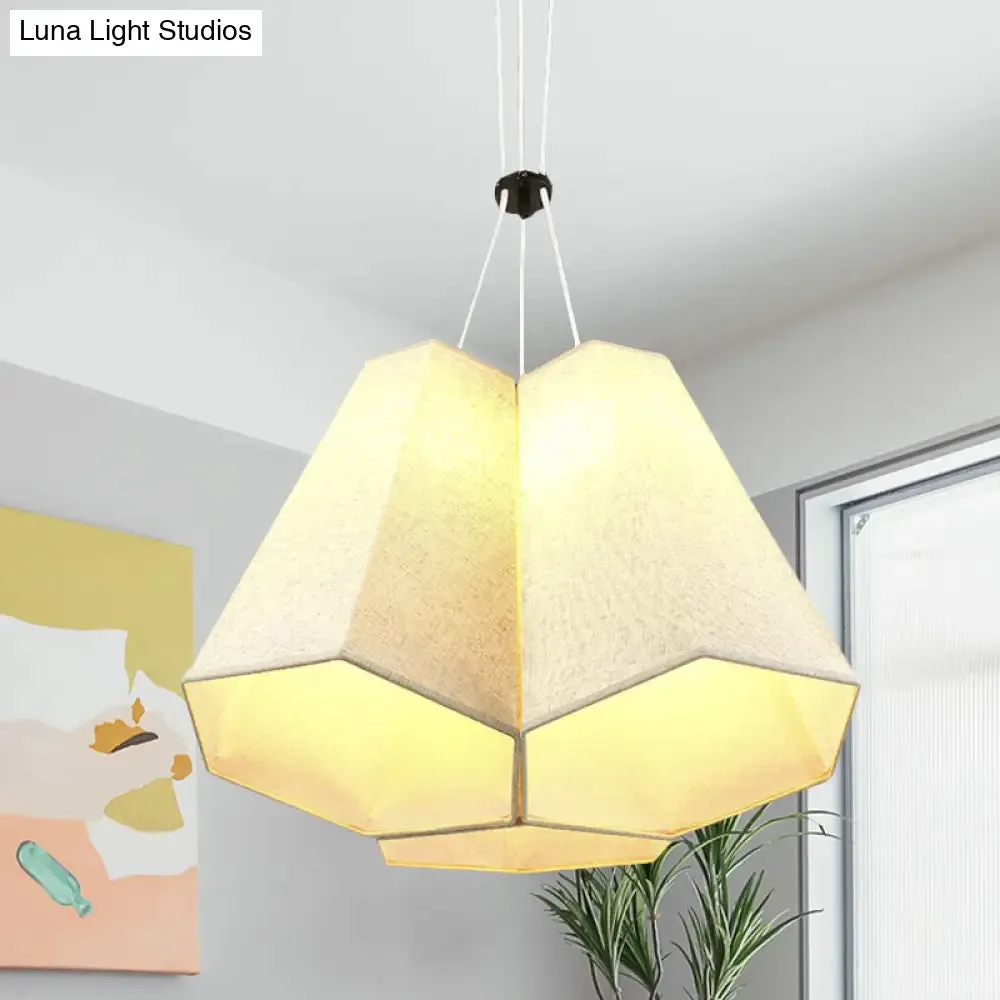 Modern White Hexagon Drop Pendant Ceiling Light with 3 Fabric Multi Bulbs