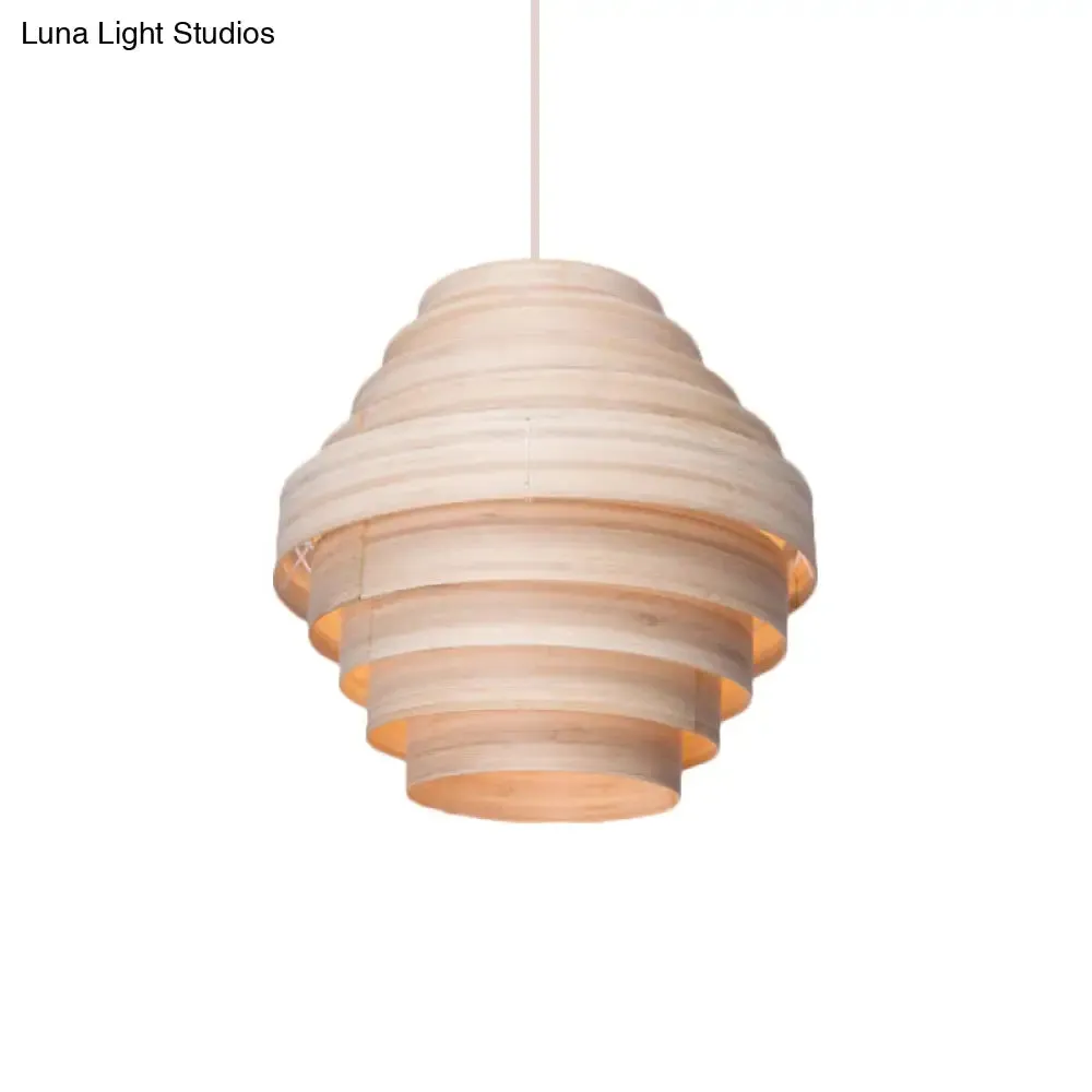 Modern Wooden 1-Light Suspension Pendant for Living Room Ceiling in Natural Wood