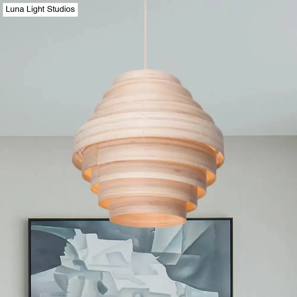 Modern Wooden 1-Light Suspension Pendant for Living Room Ceiling in Natural Wood