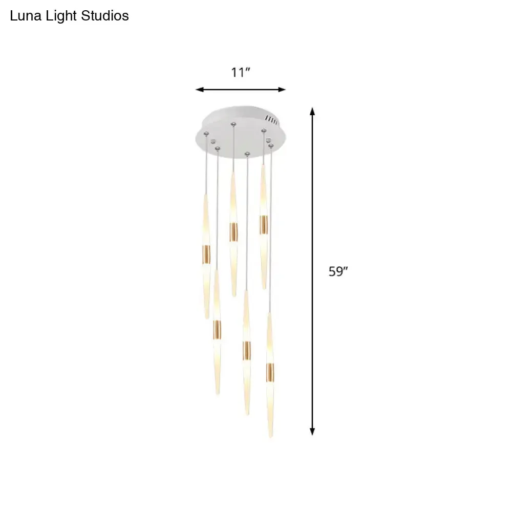 Modernist Acrylic Flute Pendant Light with Cluster Design - 5/6 Lights, White Finish - Ceiling Hanging Lamp Fixture with Round/Linear Canopy in White/Warm Light