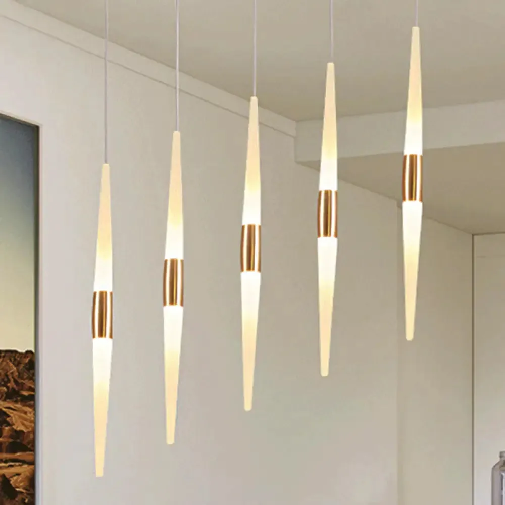 Modernist Acrylic Flute Pendant Light with Cluster Design - 5/6 Lights, White Finish - Ceiling Hanging Lamp Fixture with Round/Linear Canopy in White/Warm Light