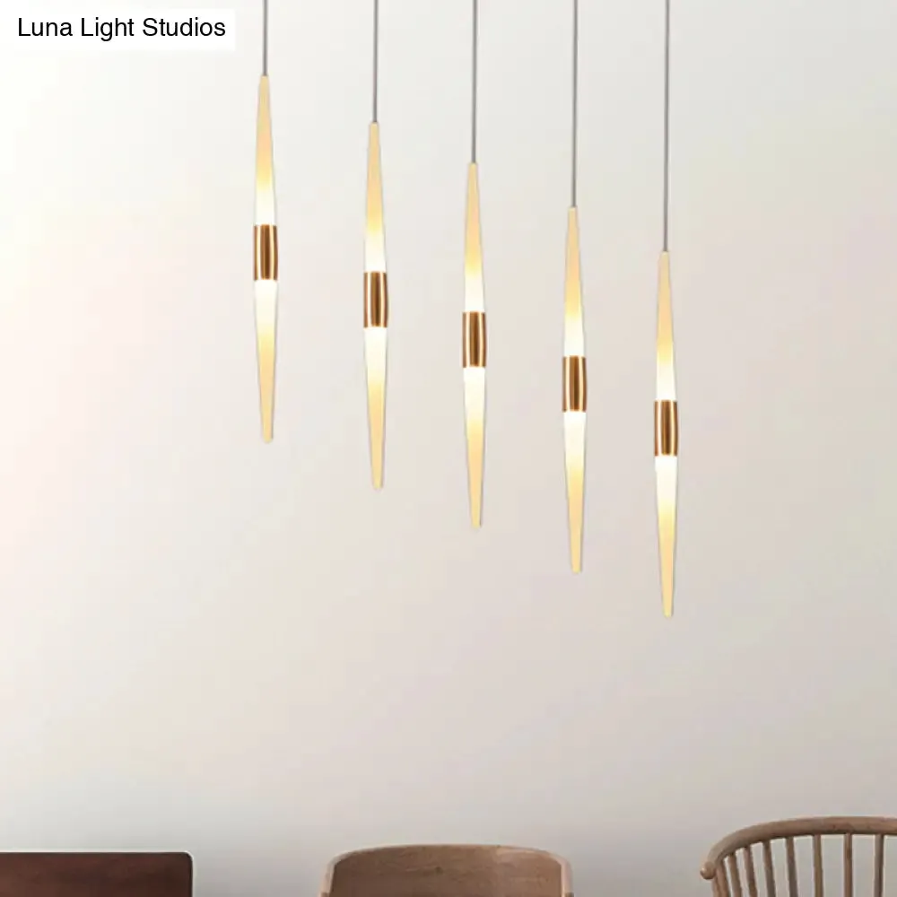 Modernist Acrylic Flute Pendant Light with Cluster Design - 5/6 Lights, White Finish - Ceiling Hanging Lamp Fixture with Round/Linear Canopy in White/Warm Light