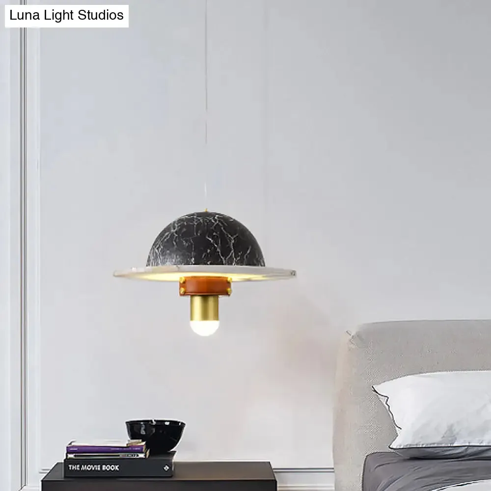 Modernist LED Marble Airship Pendant Ceiling Light - Black, Ideal for Bedrooms