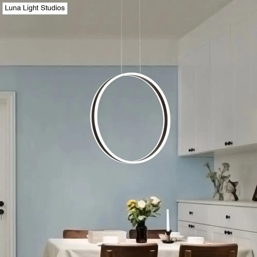 Modernist Ring Hanging Light Kit - Acrylic Dining Room LED Pendant Lamp in Coffee, 16"/23.5" Dia