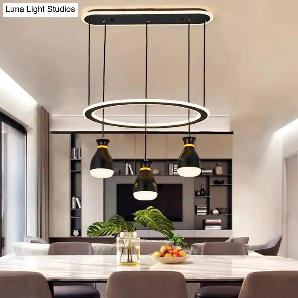 Modernist Wine Jar LED Pendant Light - Black Acrylic, 3 Lights, Dining Room Lamp with Loop Detail