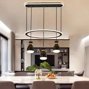 Modernist Wine Jar LED Pendant Light - Black Acrylic, 3 Lights, Dining Room Lamp with Loop Detail