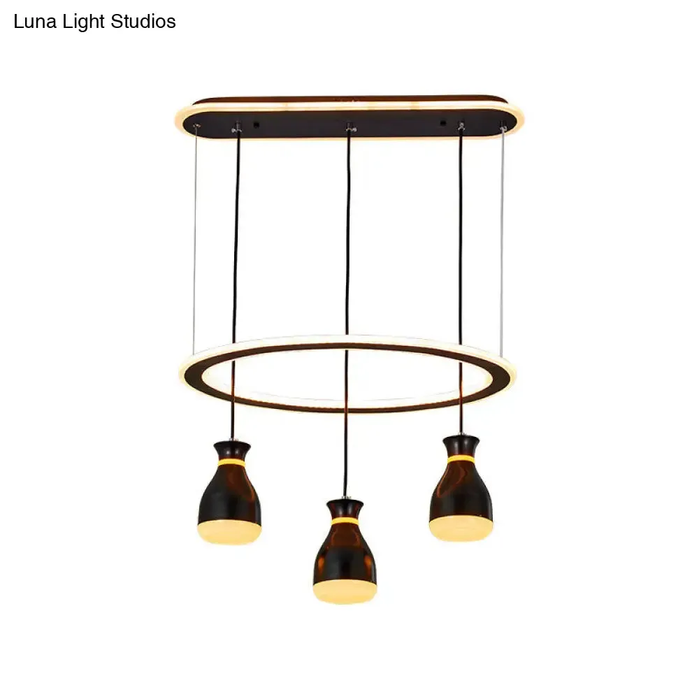 Modernist Wine Jar LED Pendant Light - Black Acrylic, 3 Lights, Dining Room Lamp with Loop Detail