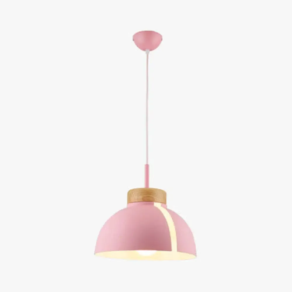 Nordic 1 Light Metal Shade Suspension Pendant - Pink/White/Black Dome Ceiling Light