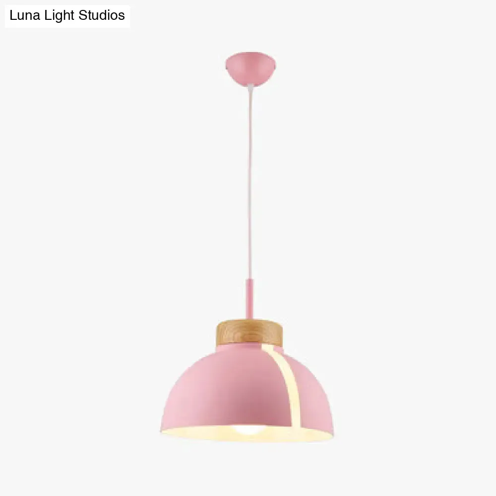 Nordic 1 Light Metal Shade Suspension Pendant - Pink/White/Black Dome Ceiling Light