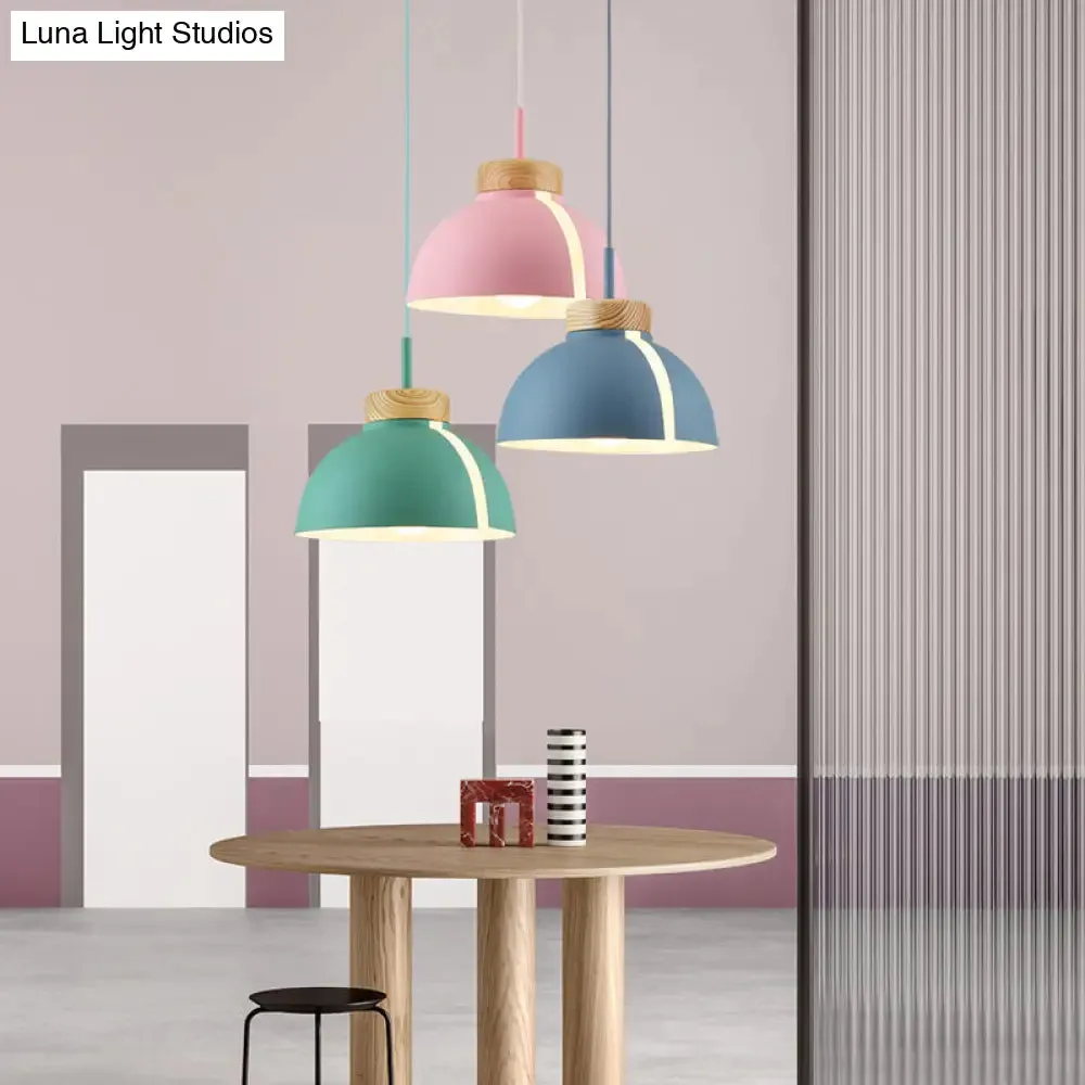 Nordic 1 Light Metal Shade Suspension Pendant - Pink/White/Black Dome Ceiling Light