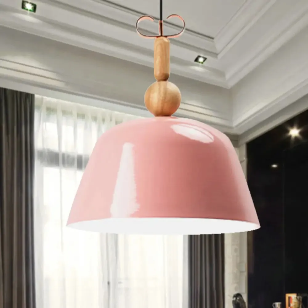 Nordic Single Head Pendant Lamp - Bright-Colored Metallic Ceiling Lighting in Blue/Pink/Red/Yellow for Living Room