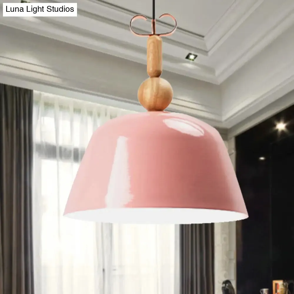 Nordic Single Head Pendant Lamp - Bright-Colored Metallic Ceiling Lighting in Blue/Pink/Red/Yellow for Living Room