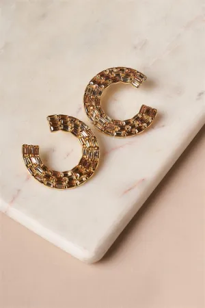 Nude Bold C-Shaped Stud Statement Earrings /1 Pair