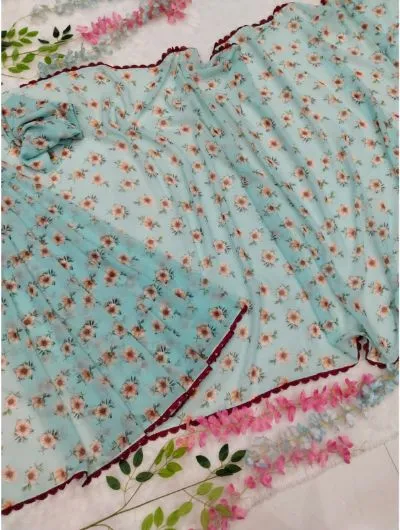 One Minute Light Blue Floral Print Saree