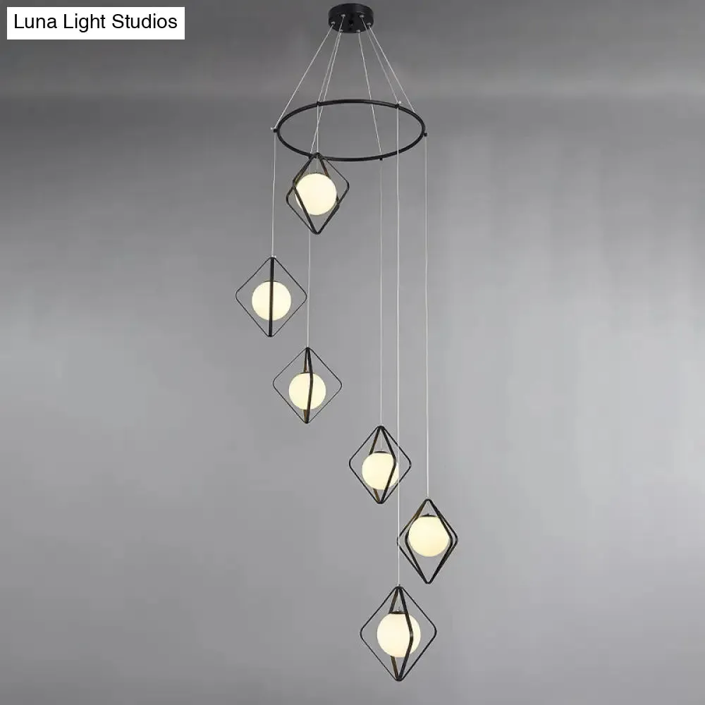 Opal Glass Shade Multi Light Pendant with Global Metallic Design for Living Room