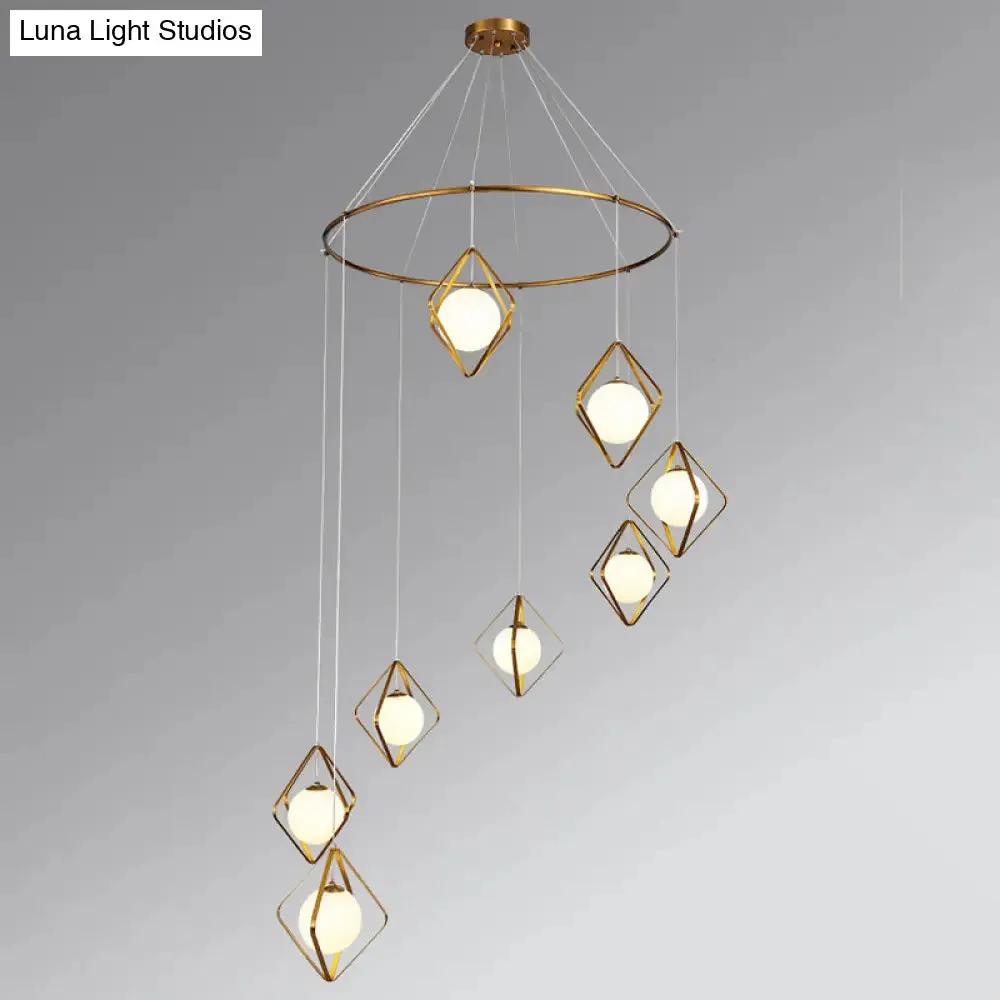 Opal Glass Shade Multi Light Pendant with Global Metallic Design for Living Room