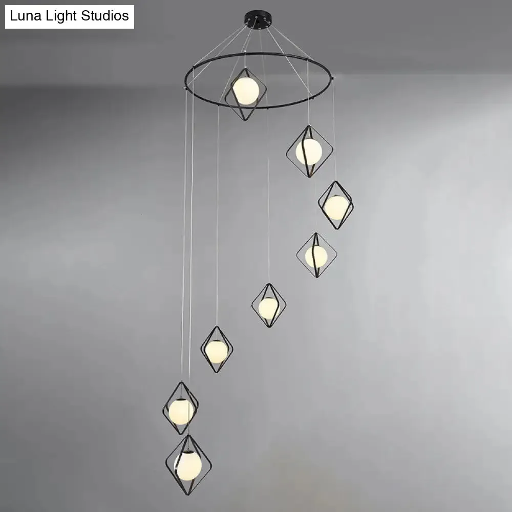 Opal Glass Shade Multi Light Pendant with Global Metallic Design for Living Room