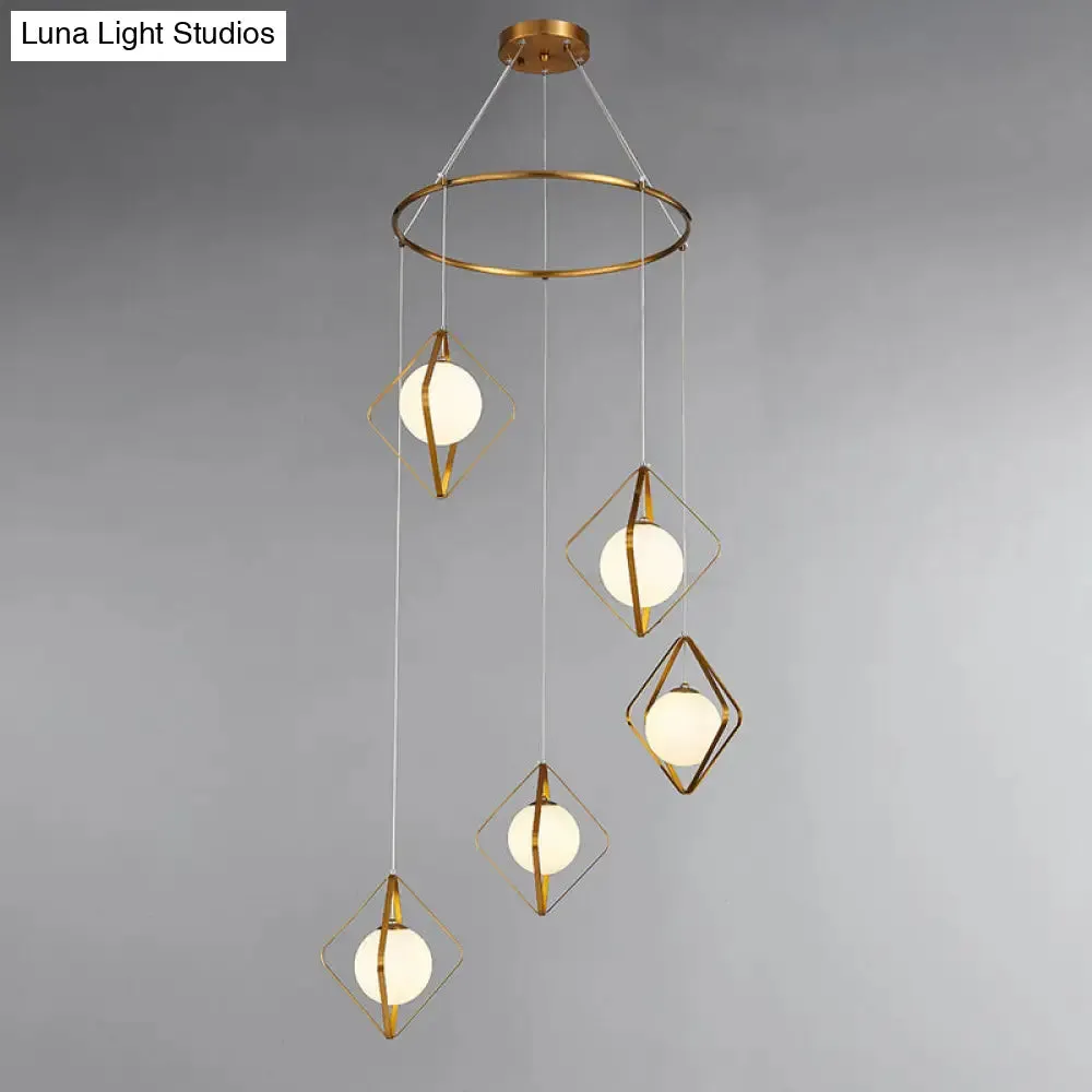 Opal Glass Shade Multi Light Pendant with Global Metallic Design for Living Room