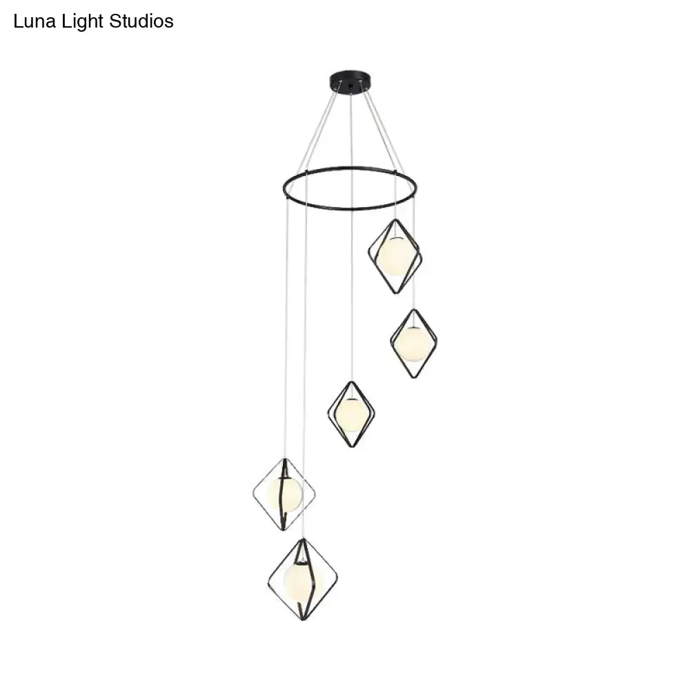 Opal Glass Shade Multi Light Pendant with Global Metallic Design for Living Room