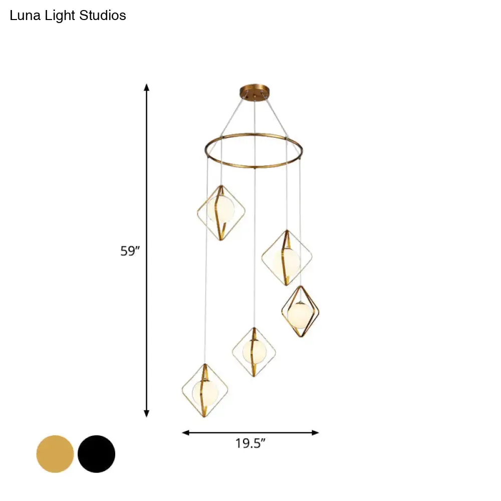 Opal Glass Shade Multi Light Pendant with Global Metallic Design for Living Room